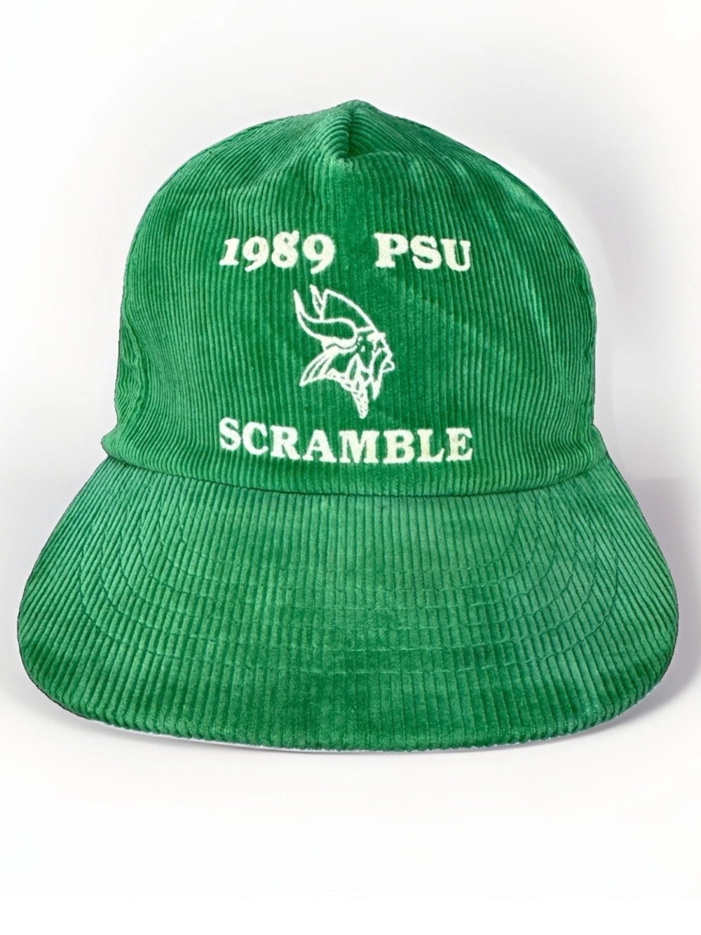 Vintage 1989 Portland State PSU Vikings Scramble Green Corduroy Snapback Hat